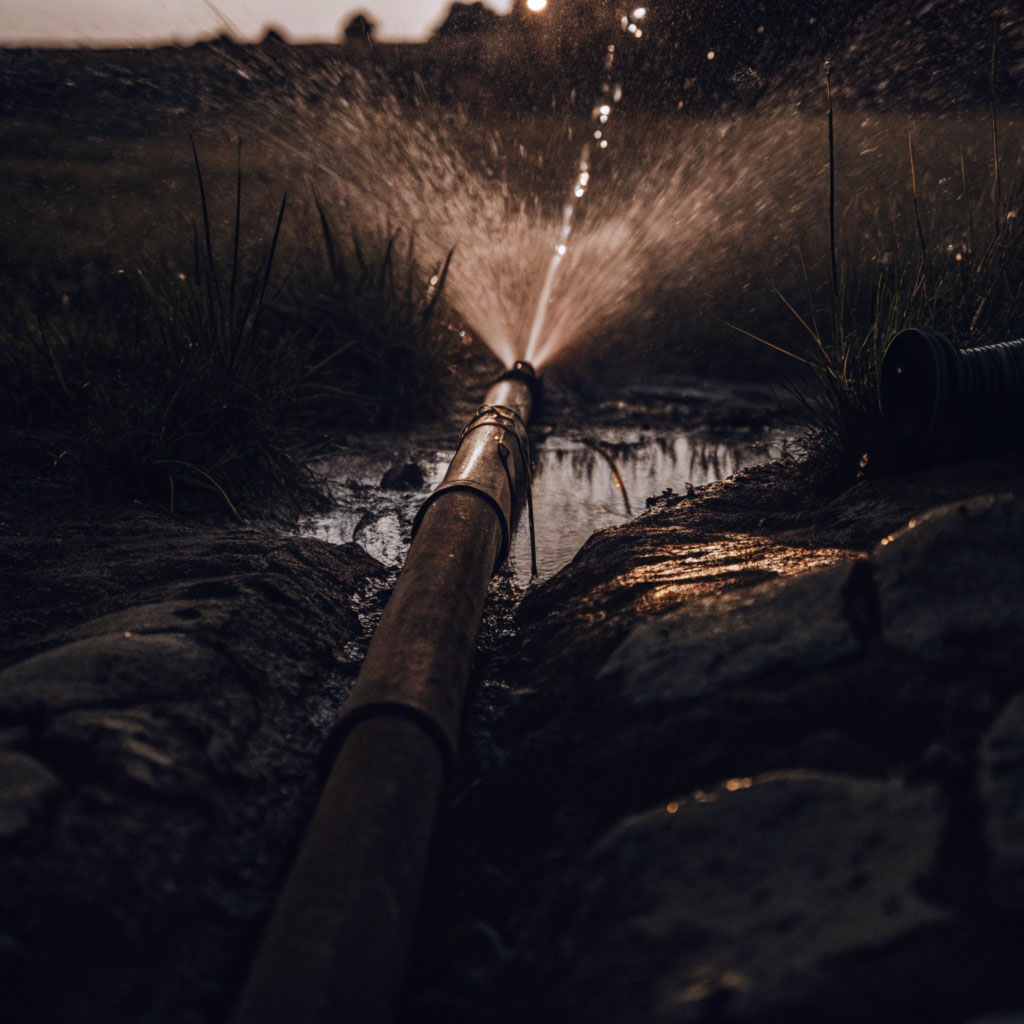 Water Pipe In A Field Bursting